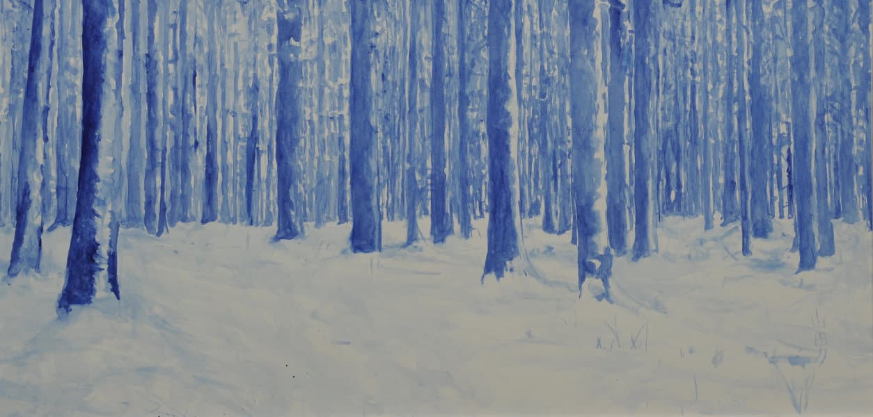 Stefan Bergmann, Stiller Wald, 2017, Gouache, 50 x 100 cm